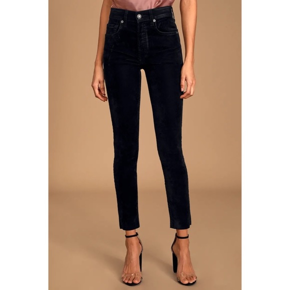 Free People - Stella Black Velvet High-Rise Skinny Jeans 25 - Picture 2 of 5